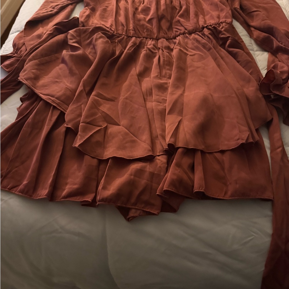 Chic Rust Satin Romper - Picture 3 of 7